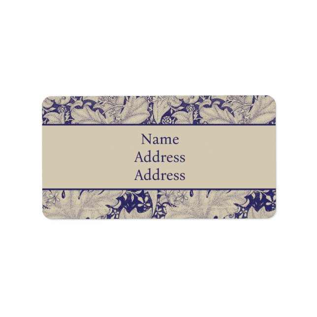 Étiquette William Morris Motif Giroflée Bleu Antique (Devant)