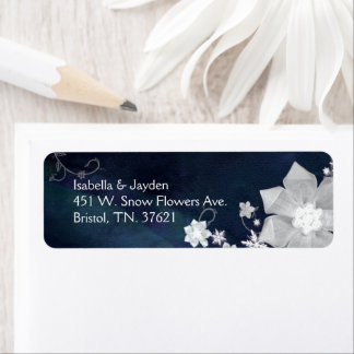 Étiquette Winter Floral Marine Blue Mariage Adresse de retou