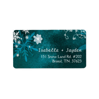 Étiquette Winter Floral Turquoise Mariage Adresse de retour