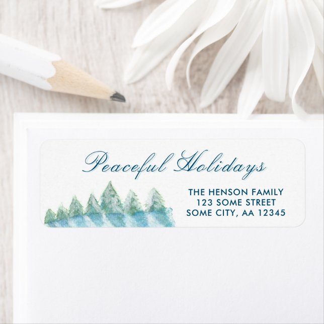 Étiquette Winter Forest Watercolor Script Christmas Adresse (En situation)
