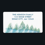 Étiquette Winter Forest Waterton Christmas Return Adresse<br><div class="desc">Paisible Forêt d'hiver Aquarelle Noël Vacances Adresse de retour Label. Aquarelle des arbres en hiver,  forêt d'hiver avec neige aux couleurs bleu et vert. L'aménagement est calme et paisible. Customisez l'adresse.</div>