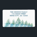 Étiquette Winter Forest Waterton Christmas Return Adresse<br><div class="desc">Paisible Forêt d'hiver Aquarelle Noël Vacances Adresse de retour Label. Aquarelle des arbres en hiver,  forêt d'hiver avec neige aux couleurs bleu et vert. L'aménagement est calme et paisible. Customisez l'adresse.</div>