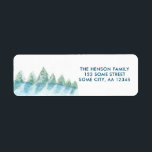 Étiquette Winter Forest Waterton Christmas Return Adresse<br><div class="desc">Paisible Forêt d'hiver Aquarelle Noël Vacances Adresse de retour Label. Aquarelle des arbres en hiver,  forêt d'hiver avec neige aux couleurs bleu et vert. L'aménagement est calme et paisible. Customisez l'adresse.</div>