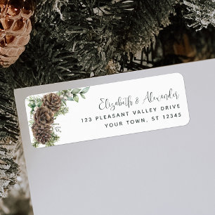 Étiquette Winter Greenery Pine Cone Mariage Retour Adresse