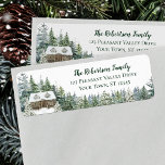 Étiquette Winter Pine Forest Cabine Christmas Return Adresse<br><div class="desc">Cette confortable étiquette d'adresse de retour de Noël hiver présente une aquarelle paysage boisé rustique avec un cabine niché dans les bois couverts de neige. Veuillez consulter la collection pour une variété de produits correspondants.</div>