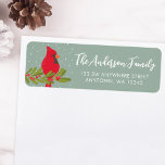 Étiquette Winter Red Cardinal Green Christmas Adresse de ret<br><div class="desc">Mignons étiquettes d'adresse de retour cardinal rouge parfait pour votre courrier de vacances. Ce design moderne présente une illustration d'oiseau cardinal rouge dessinée à la main, branche de baies vertes et neige sur un arrière - plan vert. La police de script de calligraphie à la mode ajoute une touche amusante...</div>