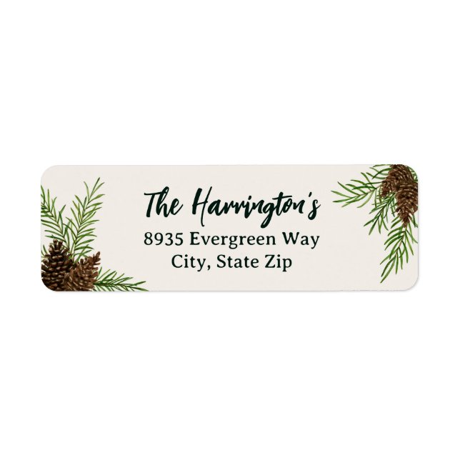 Étiquette Winter Watercolor Pinecone Holiday Adresse de reto (Devant)