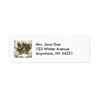 Étiquette Winter Wildlife Art Black Bear Mère et petits