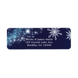 Étiquette Winter Wonderland Blue & White Sparkies Snowflakes