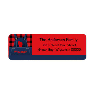 Étiquette Wisconsin Overalls Buffalo Plaid Adresse de retour