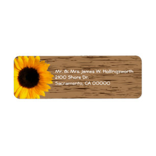 Étiquette Wood Grain and Sunflower Adresse de retour personn