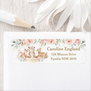 Étiquette Woodland Animaux Blush Pink Floral Adresse de reto
