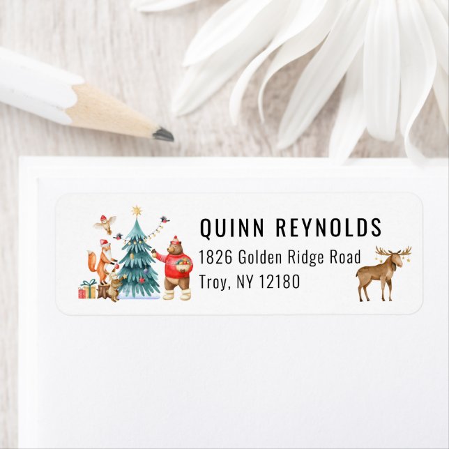 Étiquette Woodland Friends Fête de Noël d'hiver (En situation)