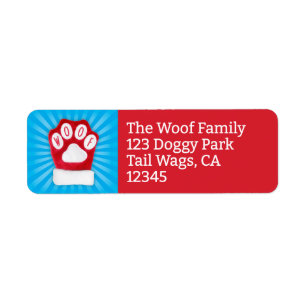 Étiquette WOOF Christmas Chien Red Paw Mitten Adresse de ret