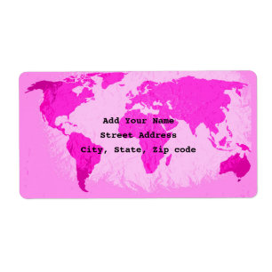 Étiquette World Map Abstract Pink Purple Art Traveler Custom