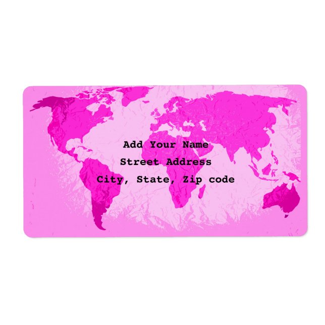 Étiquette World Map Abstract Pink Purple Art Traveler Custom (Devant)