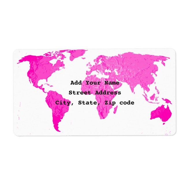 Étiquette World Map Abstract Pink Purple White Art Traveler (Devant)