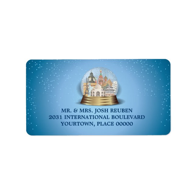 Étiquette World Travel Snow Globe Adresse de retour (Devant)