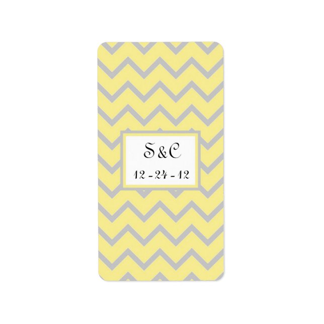 Étiquette Wrapper Mariage moderne Chevron Jaune/Gris (Devant)