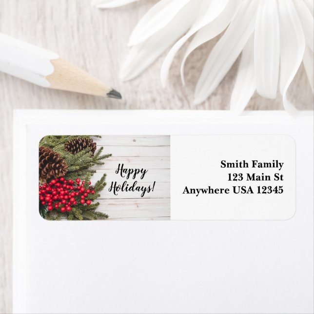 Étiquette Wreath and Holly Holiday Collection (En situation)