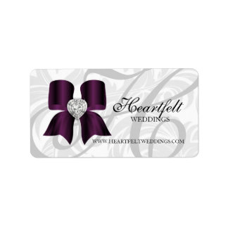 Étiquette Xmas Wedding Label Jewel Bow Heart Purple White