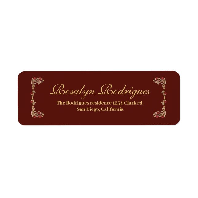 Étiquette xv AÑOS Gold and Burgundy Red Rose Quinceañera (Devant)