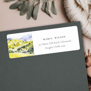 Étiquette Yellow Green Watercolor Countryside Hills Adresse