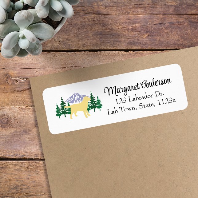 Étiquette Yellow Labrador Outline Adresse de retour À feuill (Yellow Labrador Outline Evergreen Design Return Address Labels for Labrador Owners.  Dog Silhouette.)