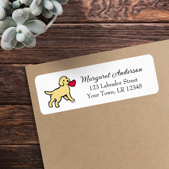 Étiquette Yellow Labrador Puppy Adresse de retour (Yellow Labrador Puppy Little Heart Return Address Labels for Labrador Owners.  Labrador Cartoon.)