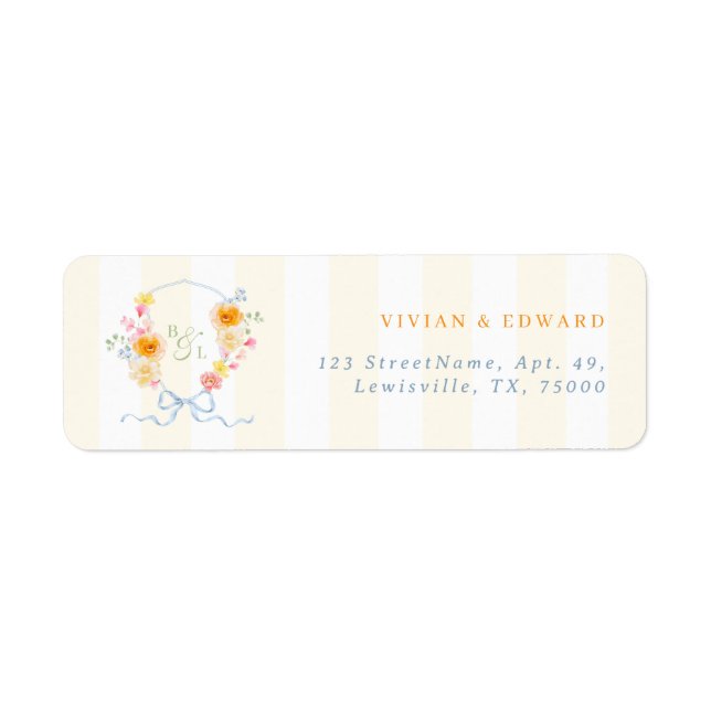 Étiquette Yellow Stripes Crest Spring Wedding Return Address (Devant)