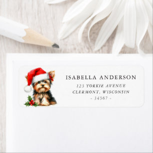 Étiquette Yorkie Terrier Adresse de retour de Noël