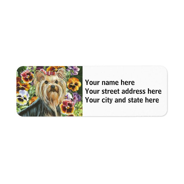 Étiquette Yorkshire Terrier avec Pansies (Devant)
