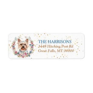 Étiquette Yorkshire Terrier Dog Spring Flowers Wreath