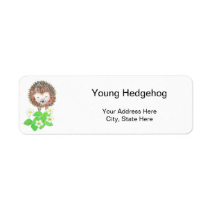 Étiquette Young Hedgehog & Strawberry Flowers Adresse de ret