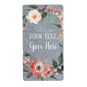 Étiquette Your text Vintage Floral Wreath Silver Glitter