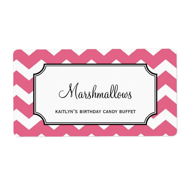 Étiquette Yummy chevron rose bonbon personnalisé buffet pot  (Devant)