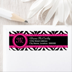 Étiquette Zebra Print & Hot Pink Lace Monogramme