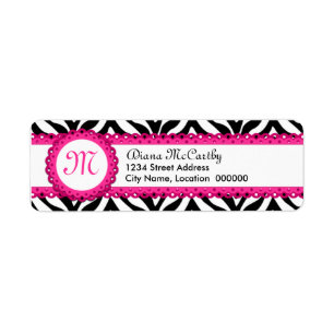 Étiquette Zebra Print & Hot Pink Lace Monogramme
