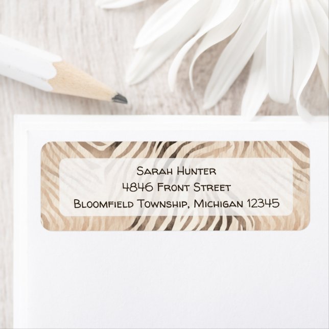 Étiquette Zebra skin animal, jungle safari adresse de retour (En situation)