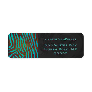 Étiquette Zèbre Brown et Turquoise avec Monogramme