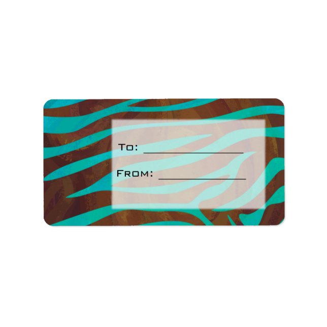 Étiquette Zèbre Brown et Turquoise avec Monogramme (Devant)