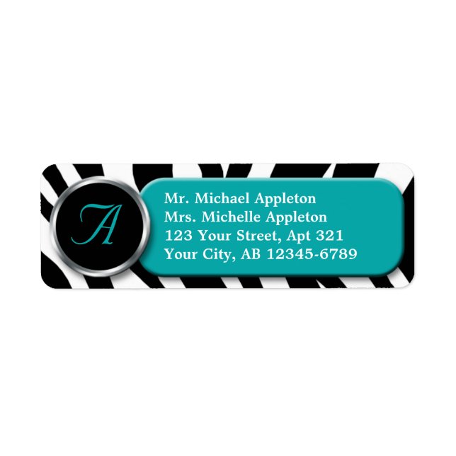 Étiquette Zèbre classique Imprimer Monogramme Turquoise Étiq (Devant)