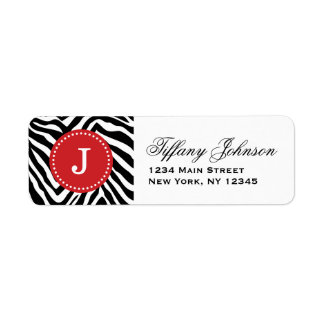 Étiquette Zèbre noir et rouge Imprimer Monogramme personnali
