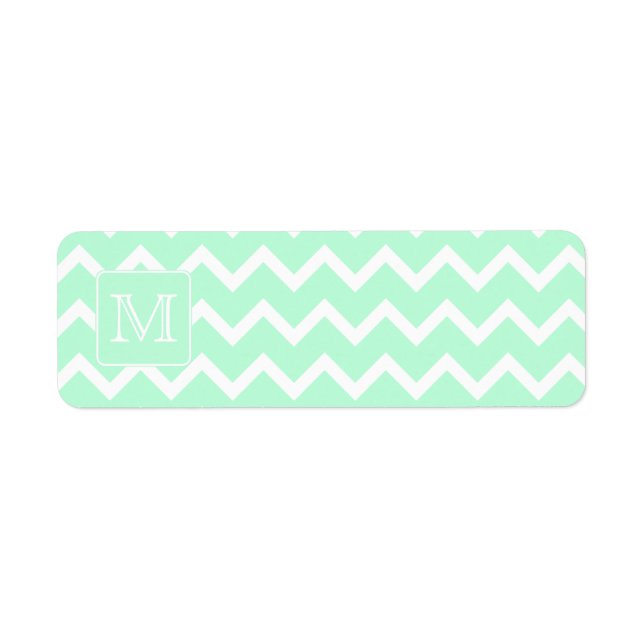 Étiquette Zigzag vert à la menthe avec Monogramme personnali (Devant)