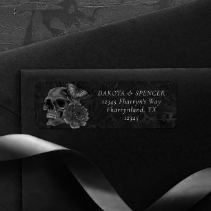 Étiquette Zodiac Magic Dark Navy Blue Gothic Skull Roses