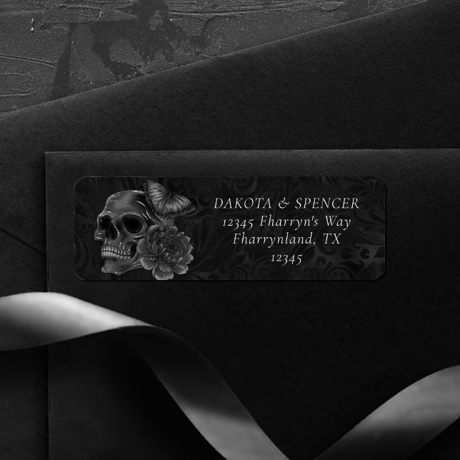 Étiquette Zodiac Magic | Dark Navy Blue Gothic Skull Roses (Créateur téléchargé)
