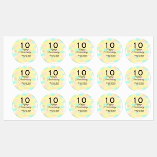 Étiquettes 10 ans de mariage jaune pastel nom rétro bo