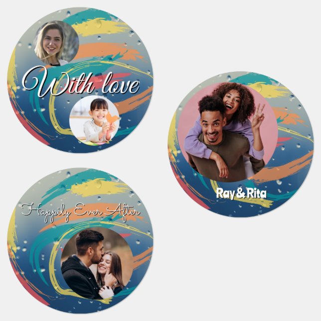 Étiquettes 15-set Teal, Orange, Yellow & Coral Brushstrokes (Groupe)