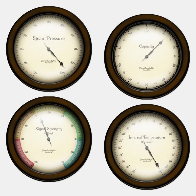 Étiquettes 4 Compteurs industriels Steampunk Cosplay & Décora (Groupe)