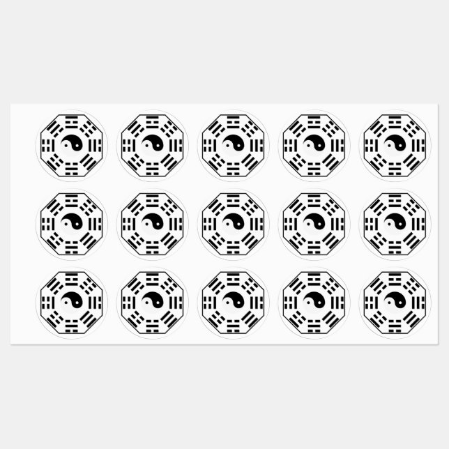 Étiquettes 8 Trigrammes - Yin Yang - Feng Shui (Feuille)
